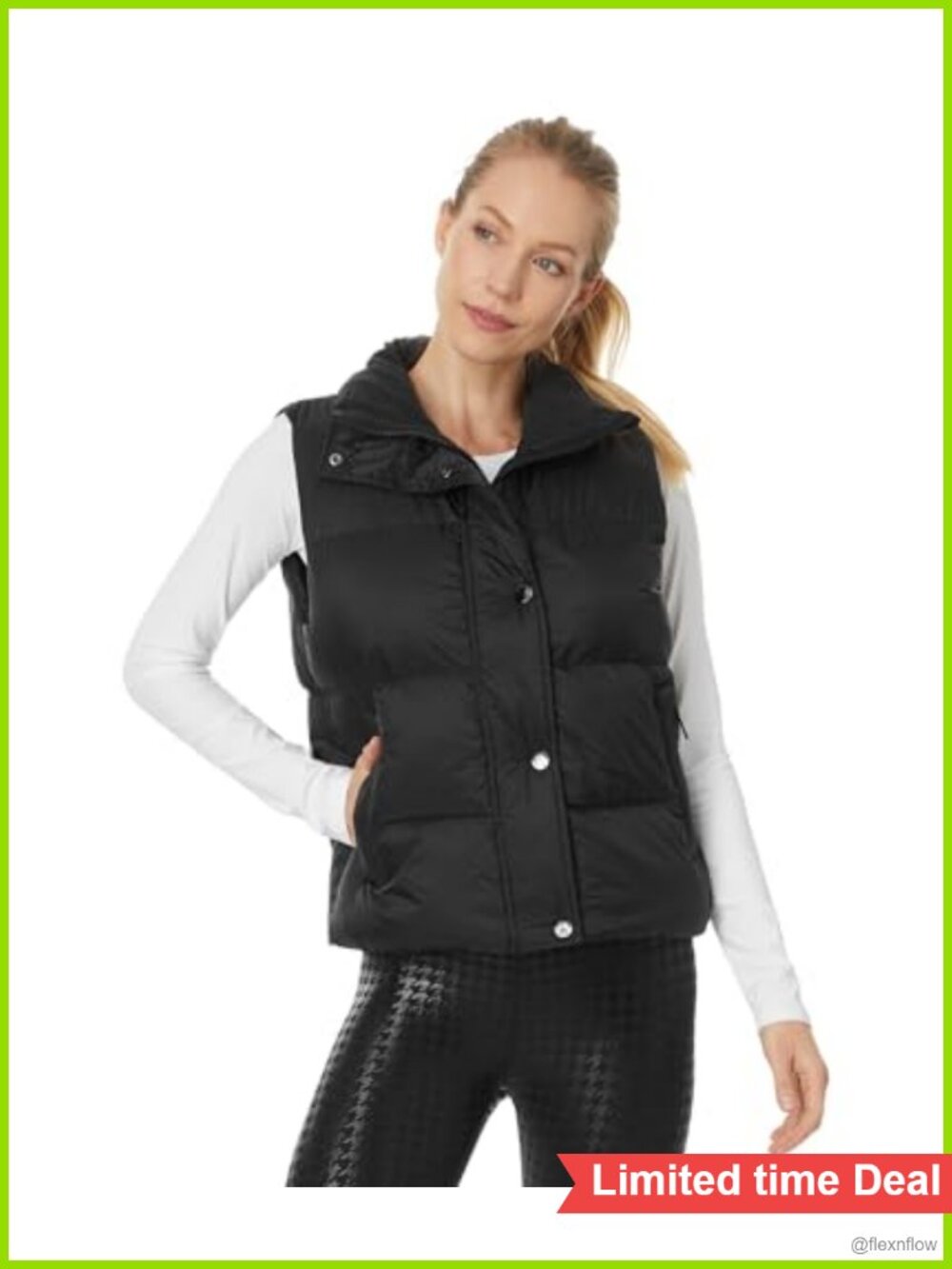 Beyond Yoga Big Cozy Puffer Vest Women's Zipper Snap Quilted Warm